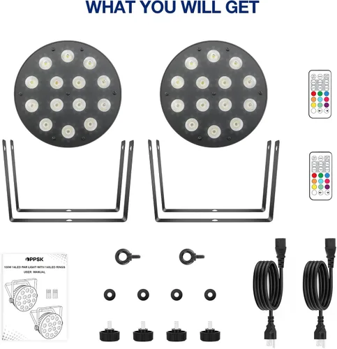 Vista 7 de Luces LED Par de escenarios: 100 W regulables de doble efecto 10 anillos LED rodeado de 14 RGBW Par Can - Control remoto y DMX - para fiesta de DJ