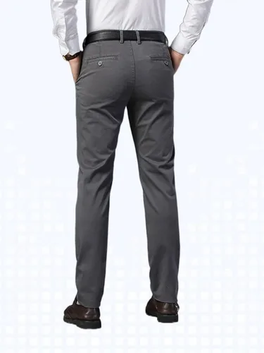 Vista 3 de Banana Bucket Pantalones de vestir ajustados para hombre, pantalones chinos elásticos de color caqui, pantalones casuales planos con bolsillos