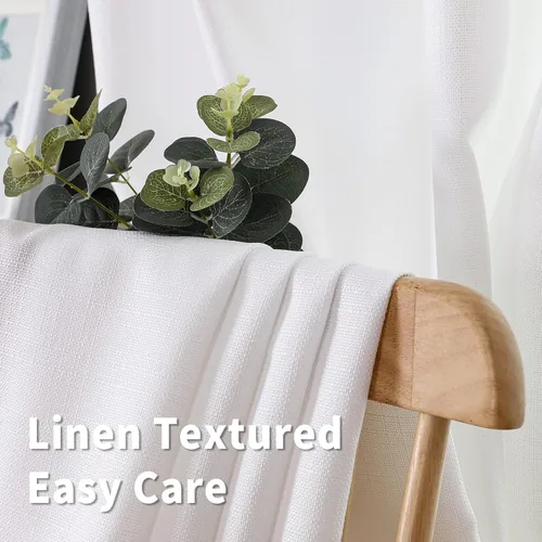 Vista 2 de BGment Cortinas blancas puras de 63 pulgadas de largo, juego de 2 paneles para dormitorio, pestañas traseras, aspecto de lino grueso, arpillera