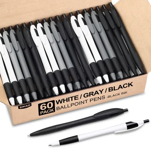 Vista 9 de Bolígrafos A Granel, Paquete de 60 Bolígrafos de Punta Esférica Negros con Agarre Slimster, Tinta Negra 1.0mm Punta Media Escritura Suave