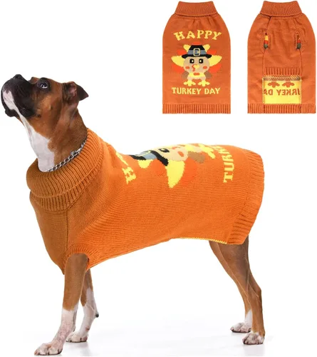 Vista 14 de Suéter navideño de cuello alto para perro, suéter de invierno de renos y copos de nieve con agujero para la correa, suéter de punto para cachorros
