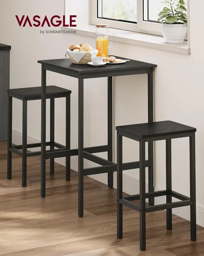 Vista 2 de VASAGLE - Juego de mesa de bar y sillas, mesa cuadrada con 2 taburetes, juego de pub para comedor para 2, ahorro de espacio para cocina, desayuno