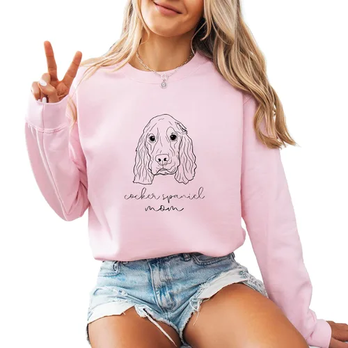 Vista 9 de Cocker Spaniel Mama Women's Long Sleeve Crewneck Cocker Spaniel Dog mom Sweatshirt Cocker Spaniel Puppy Print Graphic Shirts Pullover Tops