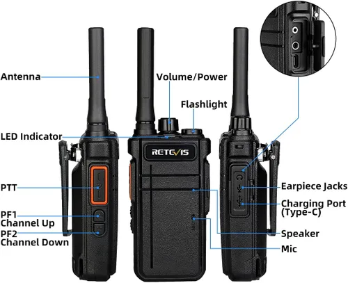Vista 3 de Retevis RB37 Radios comerciales bidireccionales Bluetooth con auriculares