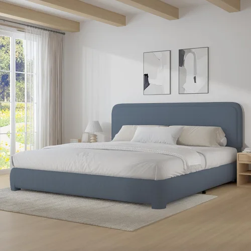 Vista 9 de BarnFurin Base de cama individual con cabecero, cama de plataforma tapizada Cloud Boucle, esquinas redondeadas suaves, no necesita somier, Beige