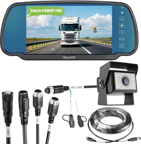 Vista 9 de Sistema de cámara de respaldo para camión, VECLESUS VBS 1080P Sistema de cámara de respaldo con monitor de espejo de 7 pulgadas, visión nocturna HD