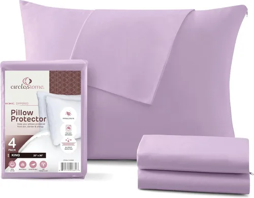 Vista 62 de CirclesHome Juego de 4 protectores de almohada estándar con cremallera, fundas de almohada transpirables 100% algodón, protegen las almohadas
