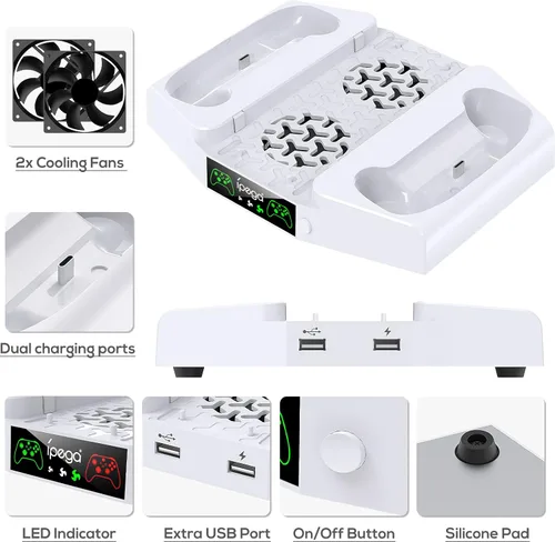 Vista 6 de Soporte de refrigeración vertical para consola Xbox Series S, base de estación de carga dual MENEEA para controlador con ventiladores