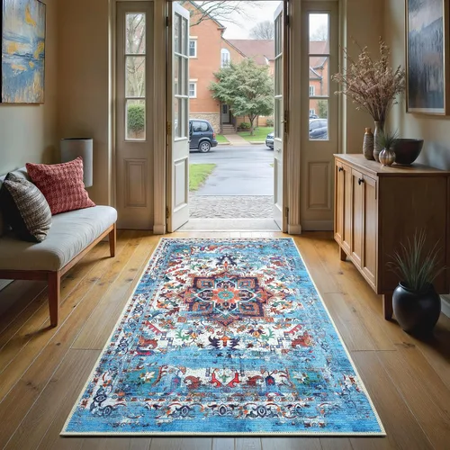 Vista 58 de GLN Rugs Traditional Collection - Alfombra de felpilla lavable a máquina, tradicional lavable, antideslizante, alfombra de felpilla de pelo corto