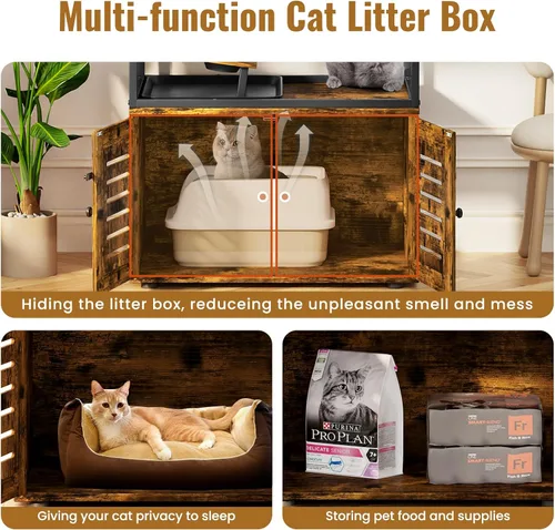 Vista 9 de Lamerge Árbol para gatos con caja de arena, caja de arena grande todo en 1, condominio para gatos con postes rascadores y cuenco de alimentación