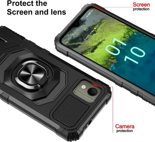 Vista 7 de Funda para Nokia C110 con protector de pantalla de vidrio templado (cobertura máxima), protección de cuerpo completo [grado militar], funda BK