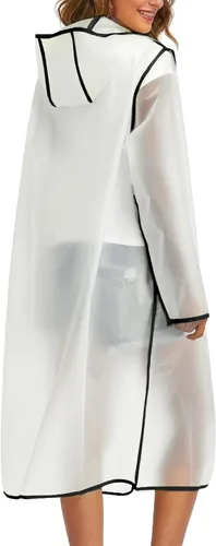 Vista 5 de Chubasqueros para mujeres y hombres, reutilizables, portátiles, impermeables, EVA, largos ponchos de lluvia con capuchas