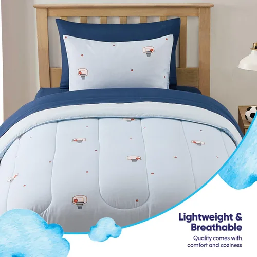 Vista 7 de Juego de edredón con diseño de baloncesto tamaño individual – Ropa de cama en una bolsa con sábanas, fundas de almohada y fundas decorativas