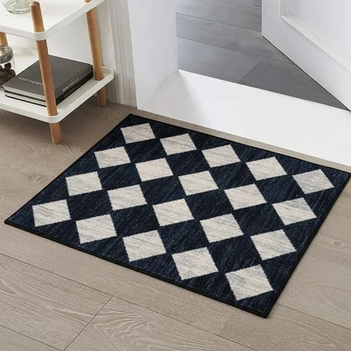 Vista 5 de Lahome - Tapete con diseño de entramado marroquí, a cuadros, pequeño, suave y antideslizante, moderno, resistente a las manchas, para puerta Negro