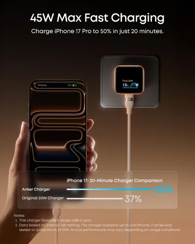 Vista 6 de Anker Cargador de pantalla inteligente nano, cargador rápido USB C máximo Negro