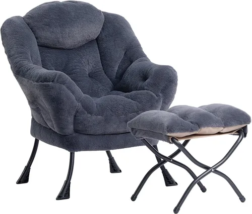 Vista 44 de HollyHOME Silla perezosa con otomana plegable, sillón cómodo y reposapiés plegable, sofá de ocio silla de lectura y reposapiés para sala de estar