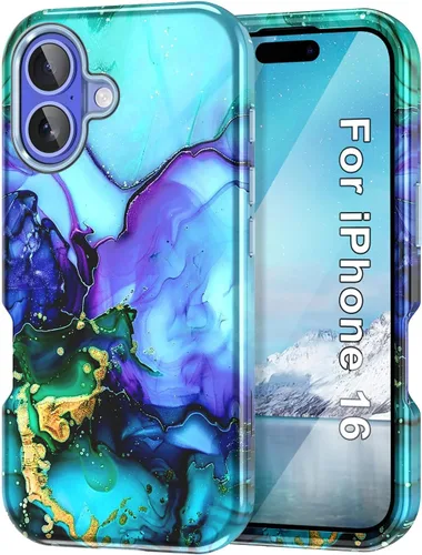 Vista 21 de Btscase Funda para iPhone 16 (2024), [probada en caídas de grado militar] Diseño de patrón de mármol delgado, resistente, a prueba de golpes