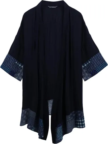 Vista 4 de COOFANDY Cárdigan de algodón con cuello de chal con volantes para hombre, chaqueta larga tipo kimono con parte delantera abierta