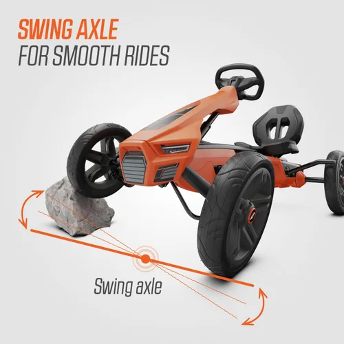Vista 8 de BERG Pedal Kart Rally NRG Naranja Vehículo para niños, kart de pedal con asiento ajustable, con rueda libre, juguetes para niños adecuados