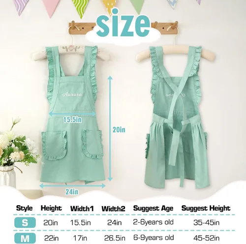 Vista 2 de MT WORLD Delantal para Niñas Pequeñas Delantales de Chef Personalizados para Niños con Nombre Delantales con Volantes para Niñas Pequeñas Vestido