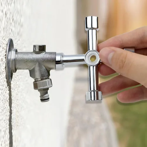 Vista 7 de Llave Sillcock multifuncional triangular de 4 vías, llave cuadrada de agua, llave de acero para llave de acero para medidor de gas de agua