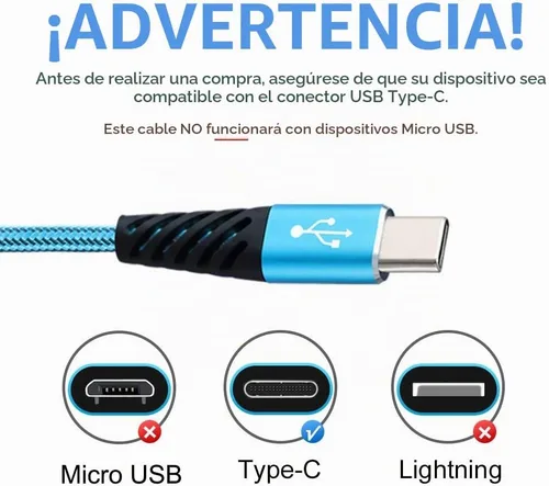 Vista 2 de Bynccea Cable de carga tipo C de 10 pies, paquete de 4 cables de carga rápida USB A a USB C, cargador de teléfono celular, nailon trenzado