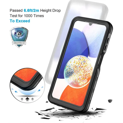 Vista 4 de Lanhiem Funda para Samsung Galaxy A14 5G, IP68 impermeable a prueba de polvo, protector de pantalla integrado, funda protectora de cuerpo completo