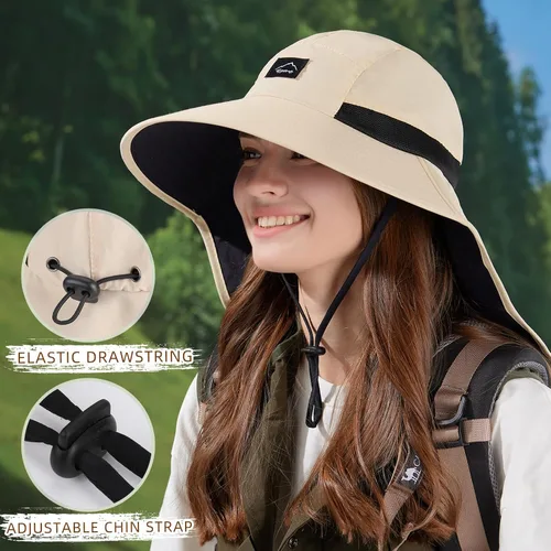 Vista 5 de Rosoz Sombrero de sol al aire libre para hombres y mujeres, UPF 50+sombrero beige (1pack-beige)