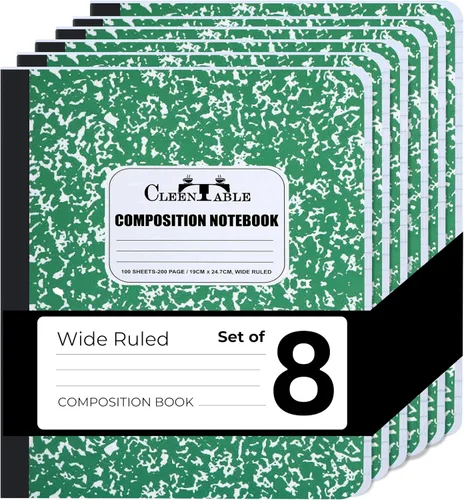 Vista 27 de CLEENTABLE Juego de 5 cuadernos de composición con rayas universitarias para estudiantes, color negro
