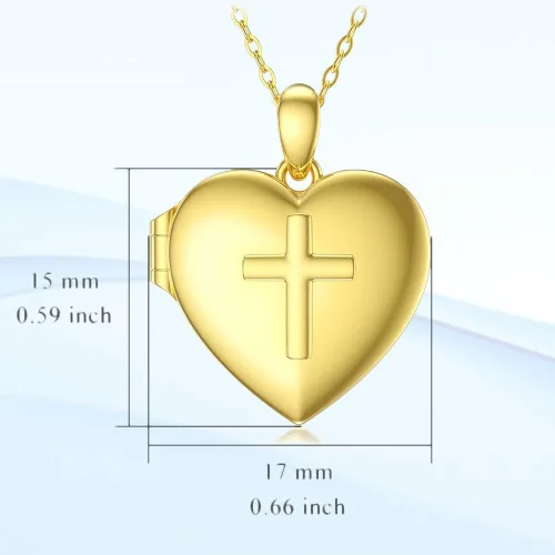 Vista 6 de MUUYON 9K Gold Personalized Photo Locket Necklace Heart Shaped for Women, Real Yellow Gold Cross Custom Locket Necklace That Hold Picture for Women