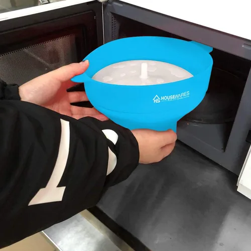 Vista 2 de BRENSTEN - Tazón plegable de silicona para palomitas de maíz con aire caliente para microondas con tapa y asas - Aqua