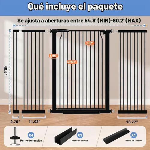 Vista 9 de Puerta extra alta para bebés de 40.5 pulgadas, sin taladros, puerta extra ancha de 54.7 a 60.2 pulgadas para perros y mascotas, para interiores