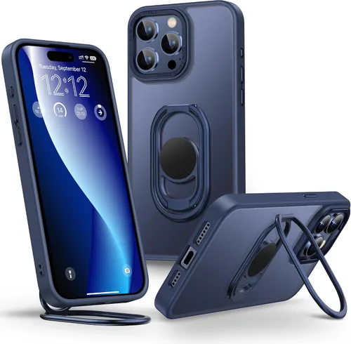 Vista 22 de Shields Up Funda para iPhone 16 Pro con Soporte, Funda de Teléfono Transparente con Soporte de Doble Anillo [Ajustable y Plegable] Cubierta