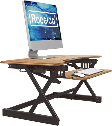 Vista 38 de Rocelco - Convertidor de escritorio para trabajar de pie con altura ajustable de 32 pulgadas - Estación de trabajo para computadora sentada o de pie
