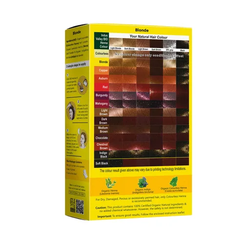 Vista 4 de Indus Valley Bio - Tinte natural orgánico para el cabello de henna para mujeres, rubio, 3.53 onzas, 100% cobertura de canas y tinte de cabello