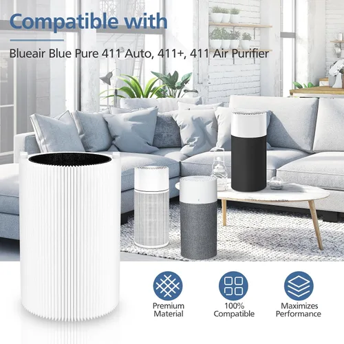 Vista 2 de Filtros de repuesto Blue Pure 411 compatibles con Blueair Blue Pure 411 genuino, 411+, 411 Auto y MINI Purificador de aire, incluyen 2 de partículas