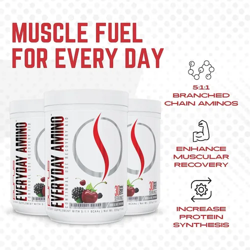 Vista 5 de Purus Labs Everyday Amino BCAA Powder Aminoácidos para hidratación y recuperación muscular Sin azúcar y sin gluten 30 porciones (cereza mora)