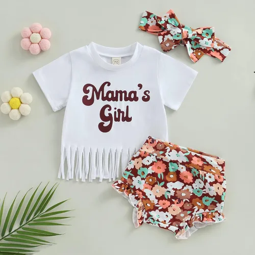 Vista 2 de Hiusmilekid Ropa de niña recién nacida, traje de verano para bebé, camiseta de manga corta, camiseta de manga corta, conjunto corto de verano de dos