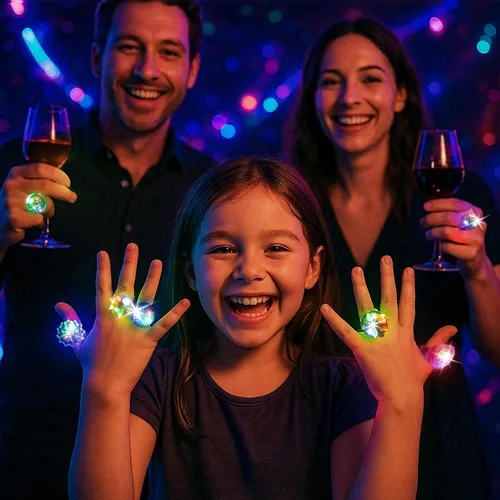 Vista 6 de LovesTown 24 anillos iluminados, recuerdos de fiesta para niños, 6 estilos que brillan en la oscuridad, suministros de fiesta para bolsas
