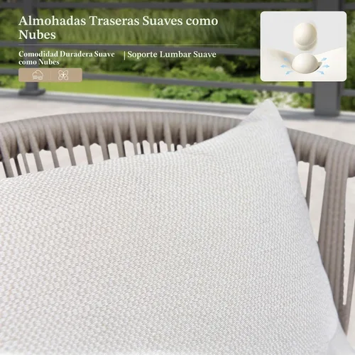 Vista 7 de PURPLE LEAF Juego de muebles para patio de 7 piezas, juego de mesa y sillas de mimbre para exteriores, marco rectangular de aluminio para jardín