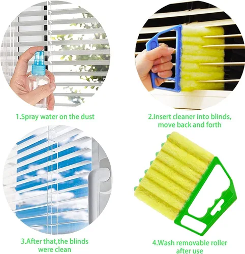 Vista 4 de 2 piezas de limpiador lavable para persianas de ventana, mini cepillo de mano para persianas de madera, persianas venecianas y plumero de aire