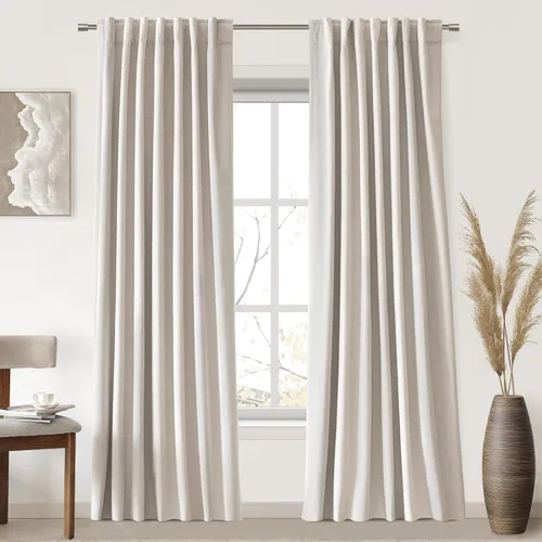 Vista 47 de UHITECH Cortinas cortas de lino de 24 pulgadas de largo para ventanas pequeñas de granja, cortinas opacas modernas para sala de estar, pestañas