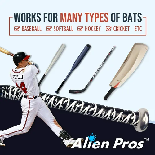Vista 6 de ALIEN PROS Cinta de agarre de bate para béisbol de 0.020 in (paquete de 2) – Cinta de bate precortada y de calidad profesional – Envuelve tu bate