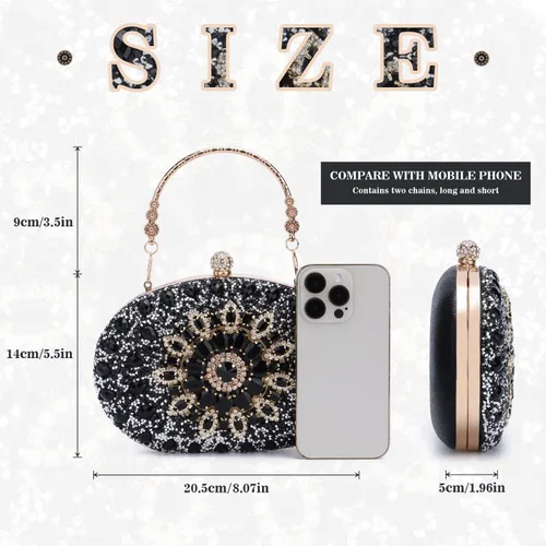 Vista 5 de Bolso de mano de noche con diamantes de imitación para mujer, bolsa de mano con diamantes brillantes y brillantes, bolsa de fiesta de boda de cristal