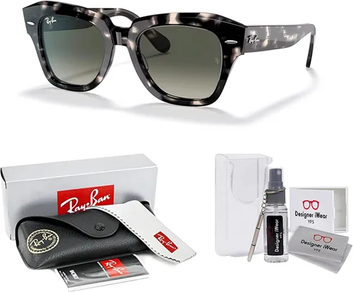 Vista 2 de Ray-Ban State Street RB2186 - Lentes de sol cuadrados para hombre y mujer + paquete con kit de gafas de diseñador iWear