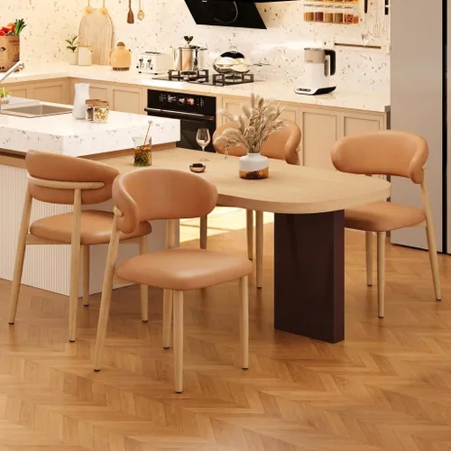 Vista 4 de Juego de 2 sillas de comedor para cocina, tapizadas, modernas, de cuero, original/beige