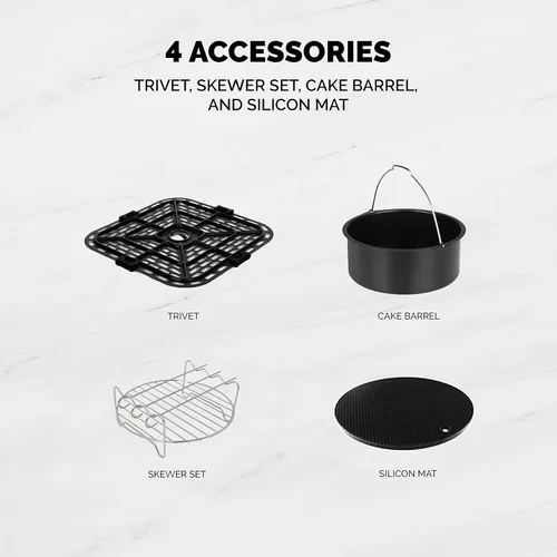 Vista 9 de Kalorik MAXX® Freidora de aire digital 7 en 1 de 4 cuartos de galón, pantalla LED, 21 presets inteligentes, 4 accesorios, libro de recetas, 1600 W