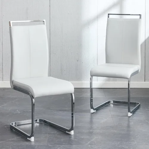 Vista 27 de gopop Juego de sillas de comedor, sillas modernas de metal con asiento acolchado de piel sintética, respaldo alto y patas cromadas resistentes, Negro