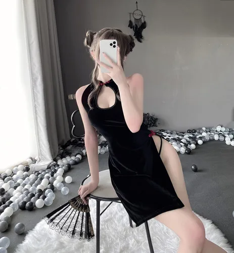 Vista 6 de SINGUYUN Vestido de lencería china Cheongsam con estampado retro, disfraz sexy de anime para mujer, traje de babydoll Qipao