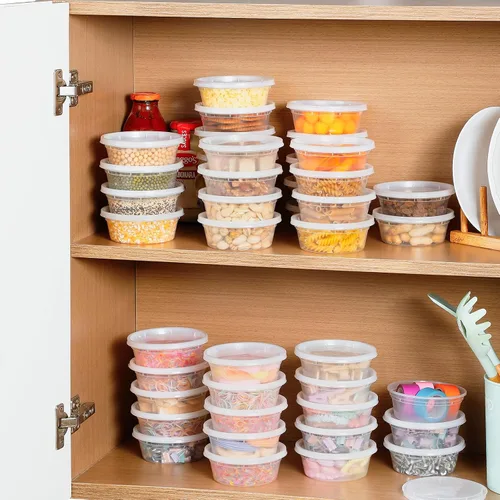 Vista 7 de AOZITA 36 juegos de recipientes de plástico de 8 onzas con tapas, recipientes herméticos para almacenamiento de alimentos, aptos